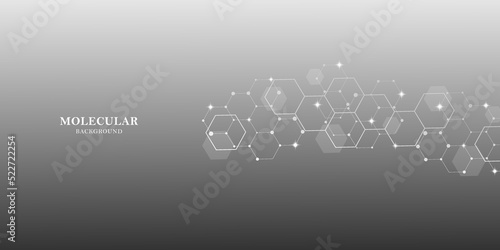 Medical abstract background. Medical technology network concept. Connected lines and dots, molecules, DNA on a gray gradient. Medical background for your design. Vector illustration. photo