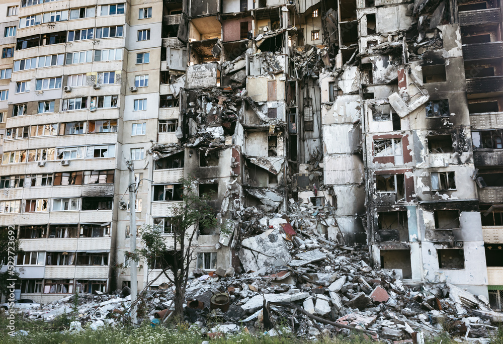 Destroyed building in North Saltivka, Kharkiv, Ukraine.