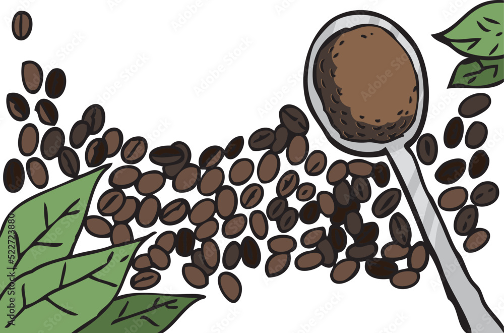 Obraz premium cartoon coffee beans and leaves elements
