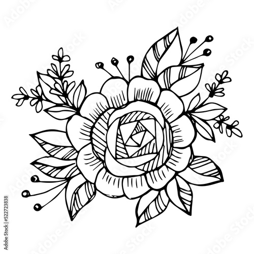 Fototapeta Naklejka Na Ścianę i Meble -  Hand drawn flower bouquet arrangement in black and white