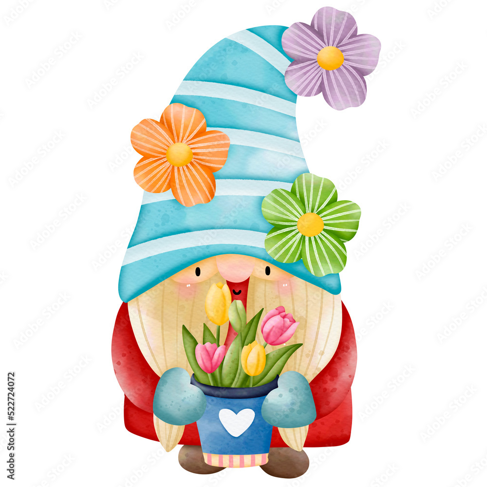 Watercolor Flower Spring Gnome Illustration