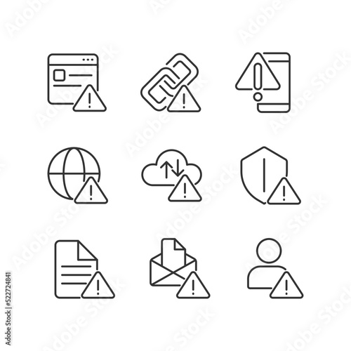 Network connect issues pixel perfect linear icons set. Access problem. Internet connection interruption. Customizable thin line symbols. Isolated vector outline illustrations. Editable stroke