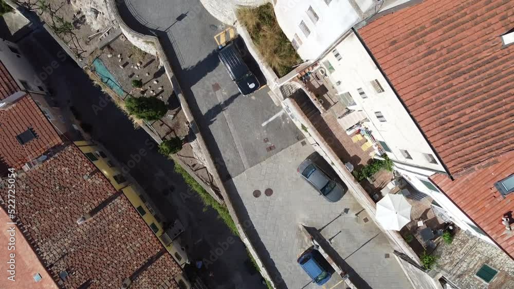 Rosignano Marittimo Maritime clock tower castle aerial top view. Summer season Rosignano Marittimo Maritime clock tower castle aerial top view. Summer season