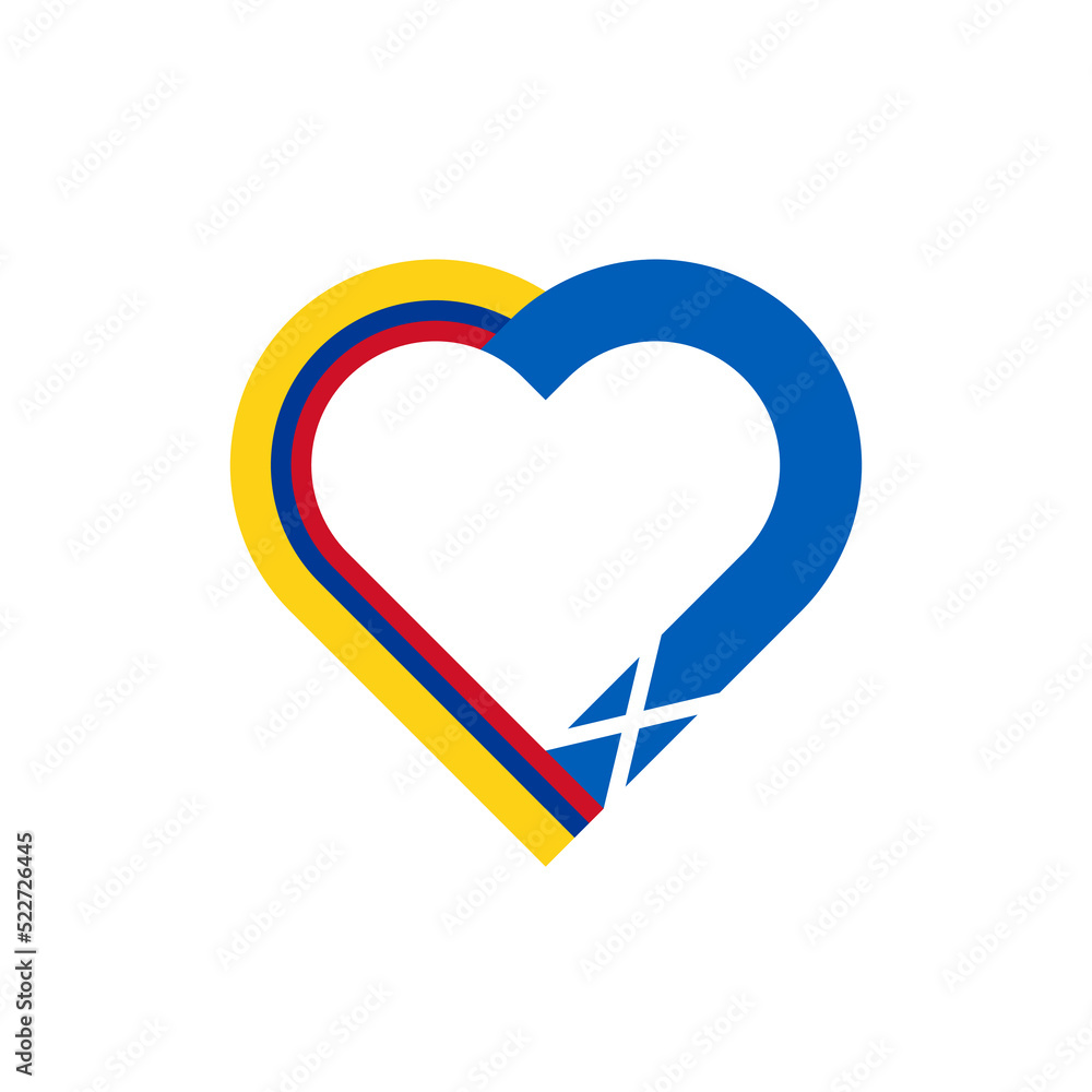 unity concept. heart ribbon icon of colombia and scotland flags. vector illustration isolated on white background unity concept. heart ribbon icon of colombia and scotland flags. vector illustration isolated on white background