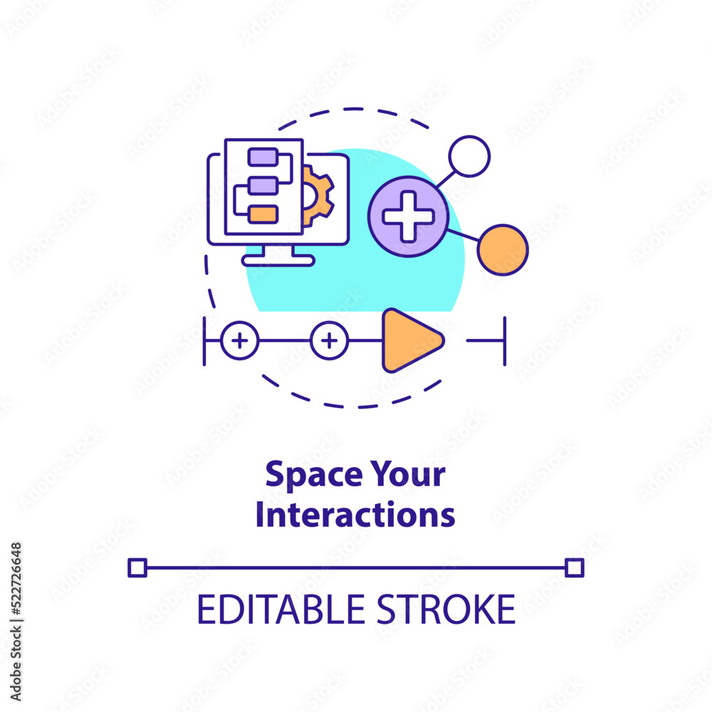 Space your interactions concept icon. Timeline. Creating educational video abstract idea thin line illustration. Isolated outline drawing. Editable stroke. Arial, Myriad Pro-Bold fonts used