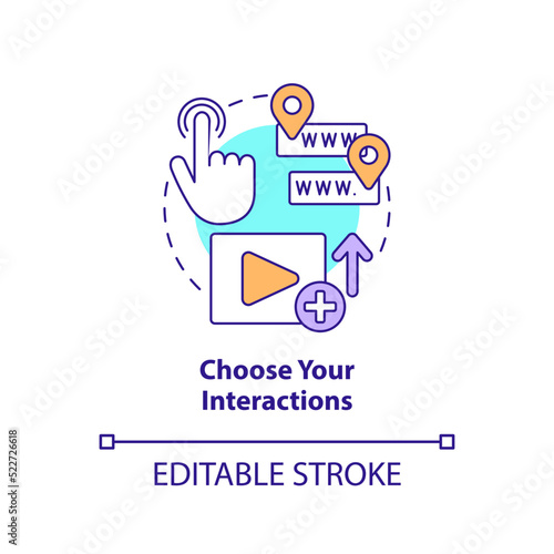 Choose your interactions concept icon. Creating educational video abstract idea thin line illustration. Isolated outline drawing. Editable stroke. Arial, Myriad Pro-Bold fonts used