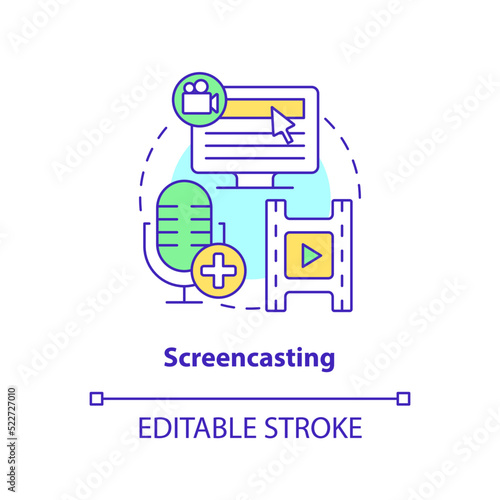 Screencasting concept icon. Record computer screen. Online video method abstract idea thin line illustration. Isolated outline drawing. Editable stroke. Arial, Myriad Pro-Bold fonts used