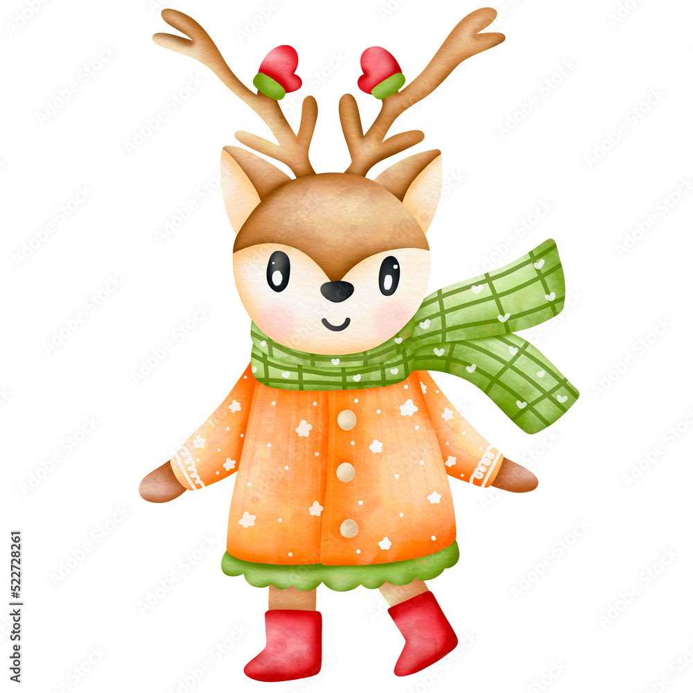 Naklejka premium Christmas-Reindeer watercolor