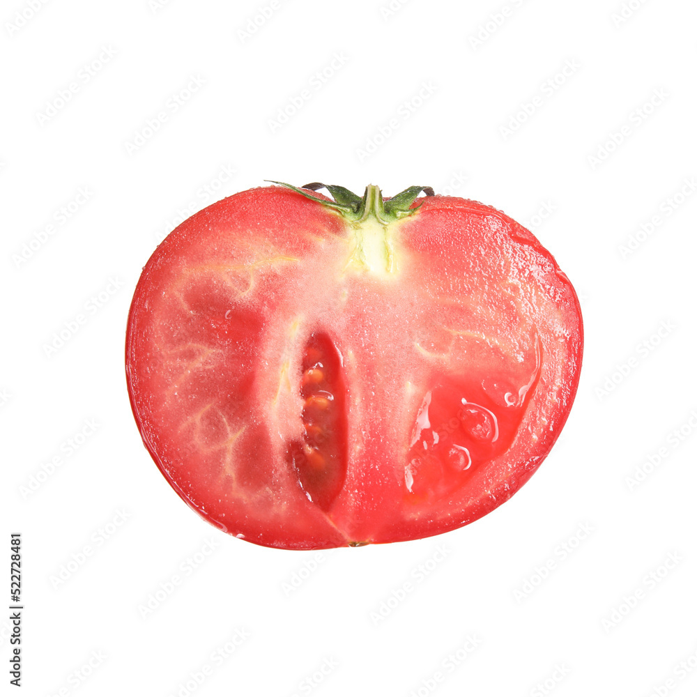 Half of ripe red tomato on white background Half of ripe red tomato on white background