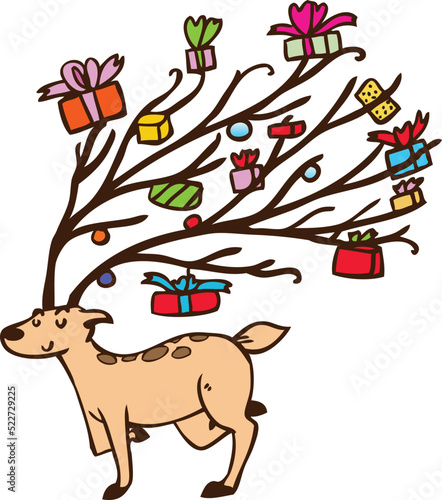 christmas tree with reindeer and gifts