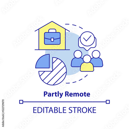 Partly remote concept icon. Workflow schedule. Freelance. Hybrid work model abstract idea thin line illustration. Isolated outline drawing. Editable stroke. Arial, Myriad Pro-Bold fonts used