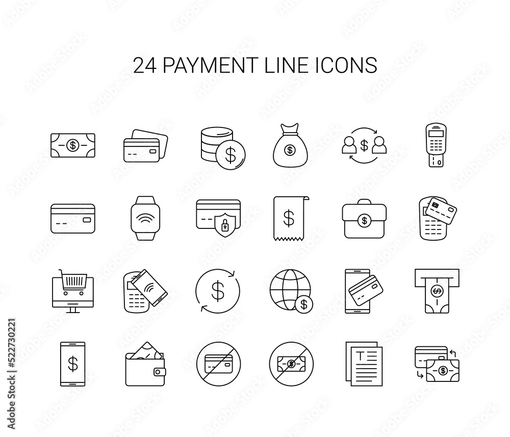 Line icon set. Payment pack. Vector Illustration Line icon set. Payment pack. Vector Illustration