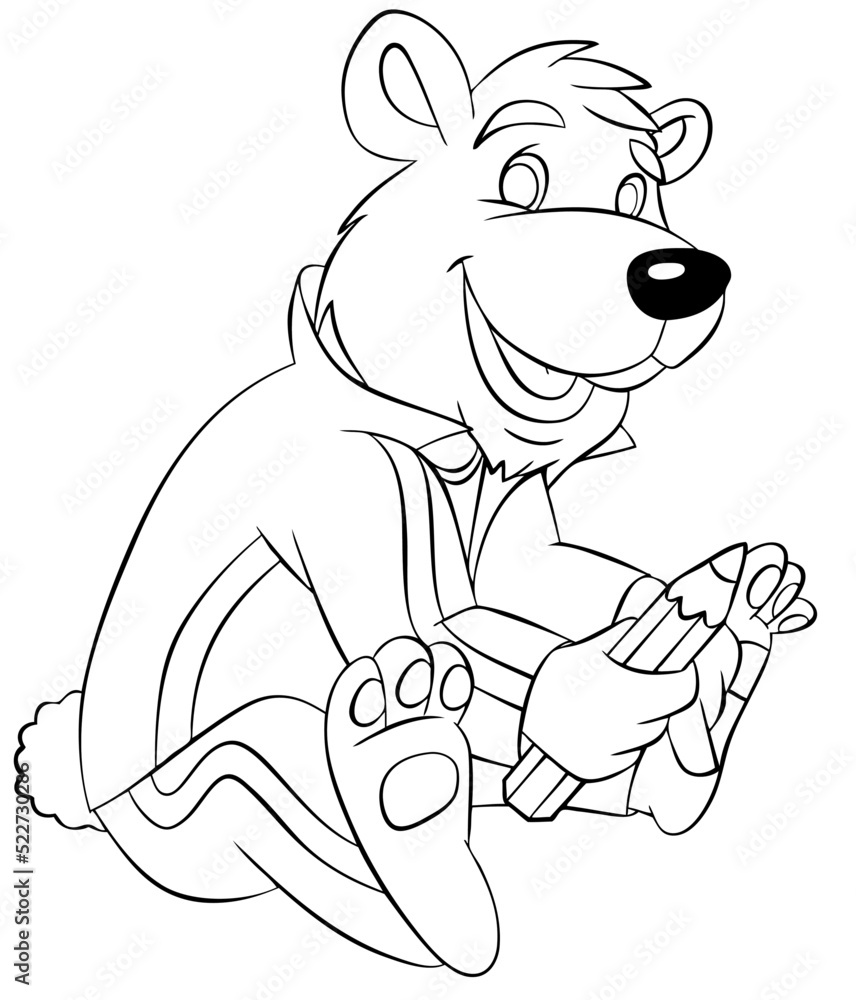 Fototapeta premium Cartoon bear for coloring page.