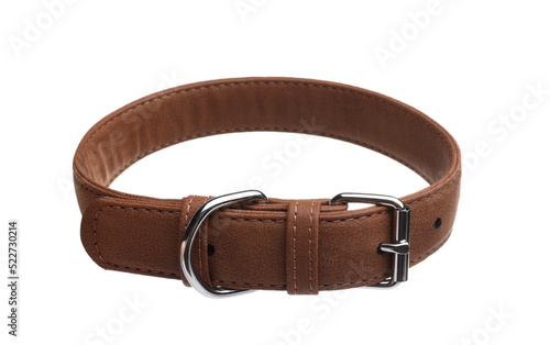 Brown leather dog collar isolated on white