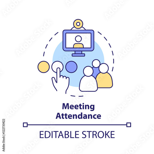 Meeting attendance concept icon. In person and remote. Work location and schedule abstract idea thin line illustration. Isolated outline drawing. Editable stroke. Arial, Myriad Pro-Bold fonts used