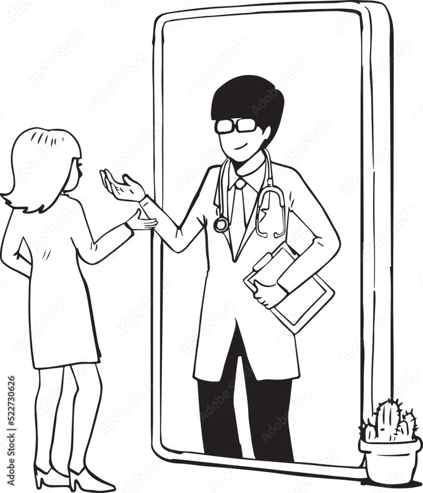 Black and white online medical treatment cartoon Black and white online medical treatment cartoon