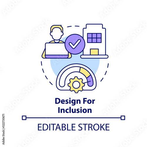 Design for inclusion concept icon. Workflow organization. Creating hybrid environment abstract idea thin line illustration. Isolated outline drawing. Editable stroke. Arial, Myriad Pro-Bold fonts used