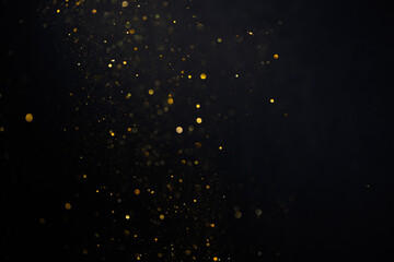 Golden glitter bokeh sparkles lights dark abstract overlay background