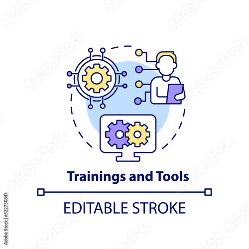 Training and tools concept icon. Business workflow. Creating hybrid environment abstract idea thin line illustration. Isolated outline drawing. Editable stroke. Arial, Myriad Pro-Bold fonts used