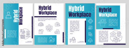 Hybrid workplace blue brochure template. Work schedule. Leaflet design with linear icons. Editable 4 vector layouts for presentation, annual reports. Anton, Lato-Regular fonts used photo