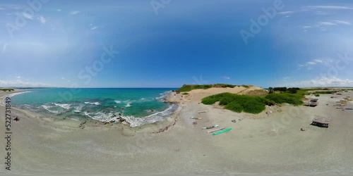Beach with fishing boats and blue sea. 360 panorama VR. Paoay Sand Dunes, Ilocos Norte, Philippines. photo