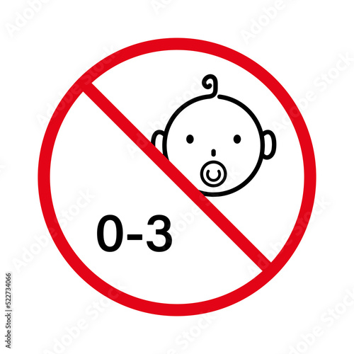 No Allowed Danger Pacifier Toy Sign. Forbid for Kid Under 3 Year Pictogram. Prohibit Not Suitable Child Red Stop Outline Symbol. Ban Baby Age Three Years Black Line Icon. Isolated Vector Illustration