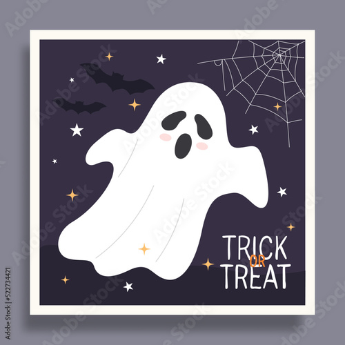 Halloween postcard designs with cute funny baby ghost