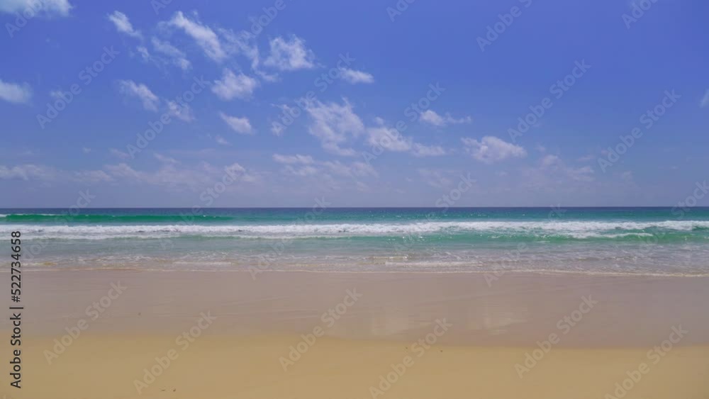 Professional video 4K Low angle view landscape beach sand seascape background in good weather day Tropical weather Locations Andaman sea Phuket Thailand. Nature and Go Everywhere travel concept. Professional video 4K Low angle view landscape beach sand seascape background in good weather day Tropical weather Locations Andaman sea Phuket Thailand. Nature and Go Everywhere travel concept.
