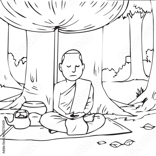  Buddhist monks sit in the forest
