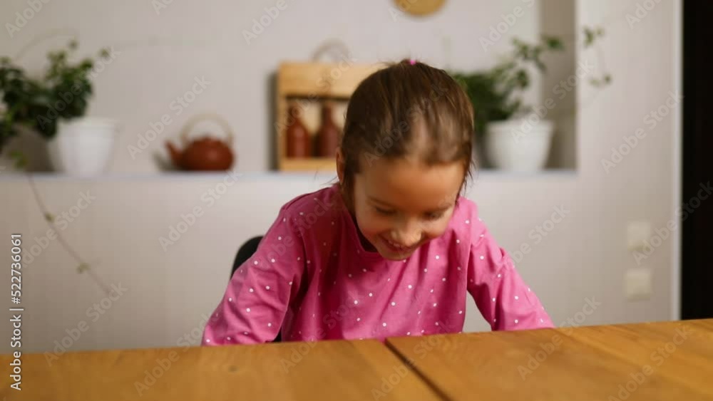 Emotional laugh school girl vlogger speaking by video call blog talking to webcam at home, recording vlog kid using internet online video web application Emotional laugh school girl vlogger speaking by video call blog talking to webcam at home, recording vlog kid using internet online video web application