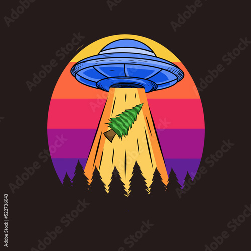 illustration vector of ufo steal tree,save forest perfect for print,poster,etc