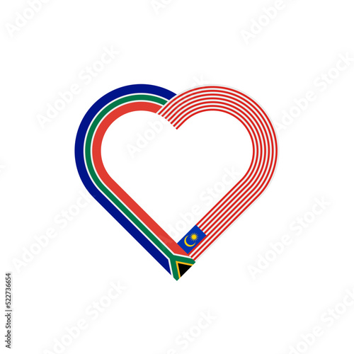 unity concept. heart ribbon icon of south africa and malaysia flags. vector illustration isolated on white background