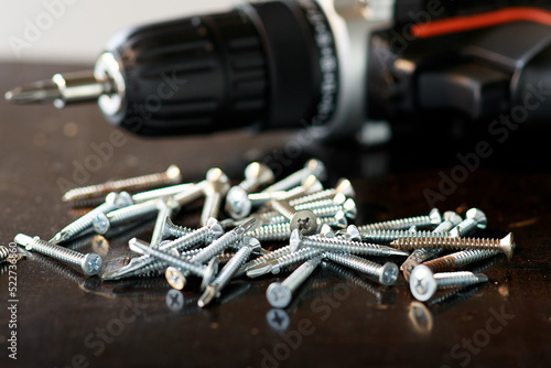 Fotografie Close up of wood screw in the factory