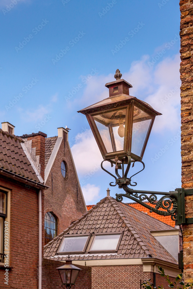 Houses and lantern in Leiden, Netherlands