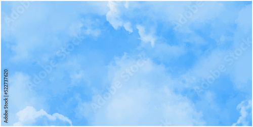 Sky clouds landscape light background. Hand drawn sky computer draw background.Beautiful cloudscape panorama view.Abstract watercolor painting blue sky overcast above the cloud background.><