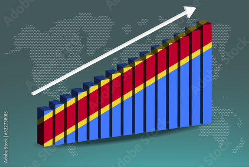 Congo Demotratic Republic 3D bar chart graph vector, upward rising arrow on data, country statistics concept