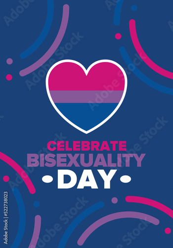 Celebrate Bisexuality Day. Bisexual Pride and Bi Visibility Day. Bisexual flag. Coming out. Celebrated annual in September 23. Festival and parade. Poster, card, banner, template, background. Vector