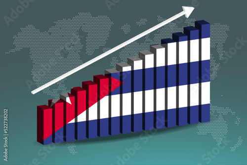 Cuba 3D bar chart graph vector, upward rising arrow on data, country statistics concept