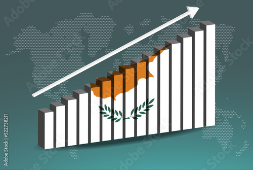 Cyprus 3D bar chart graph vector, upward rising arrow on data, country statistics concept