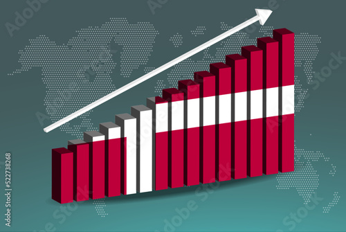 Denmark 3D bar chart graph vector, upward rising arrow on data, country statistics concept