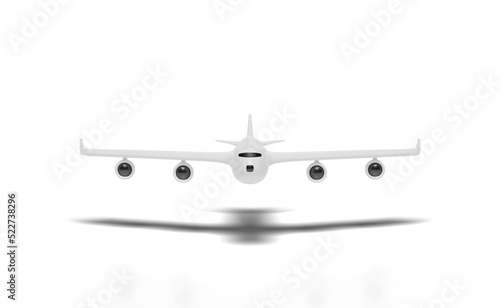 3d airplane isolated. front view, jet commercial airplane, plane travel concept, 3d render illustration