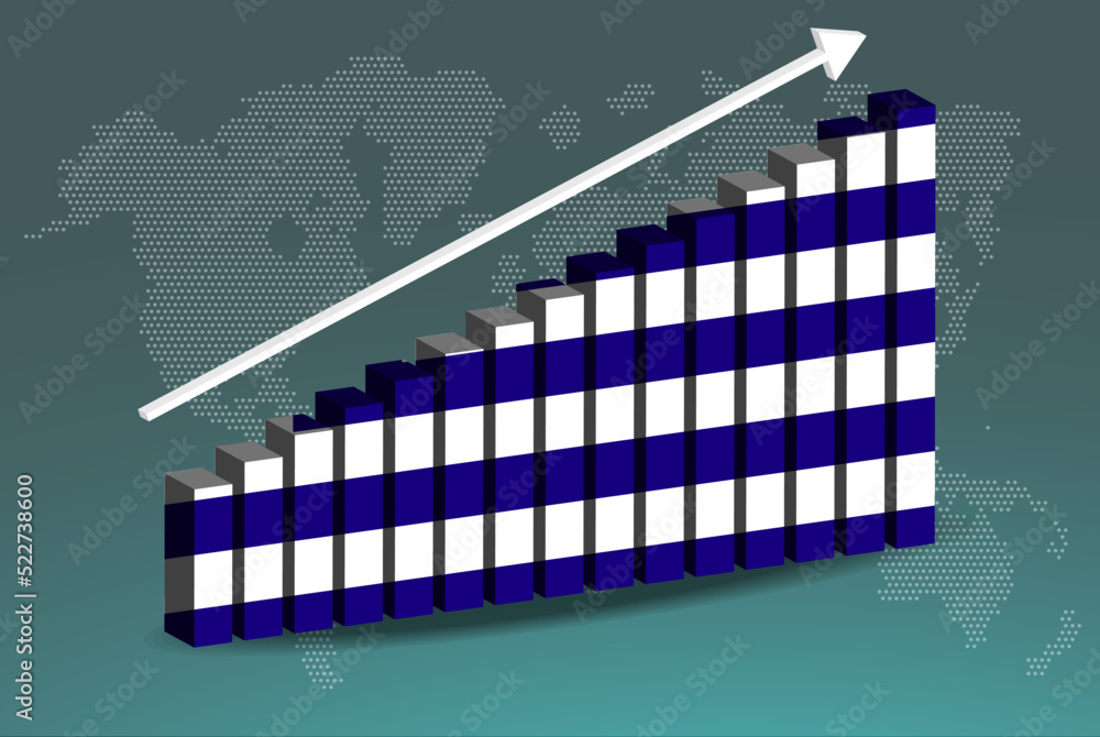 Fototapeta premium Greece 3D bar chart graph vector, upward rising arrow on data, country statistics concept