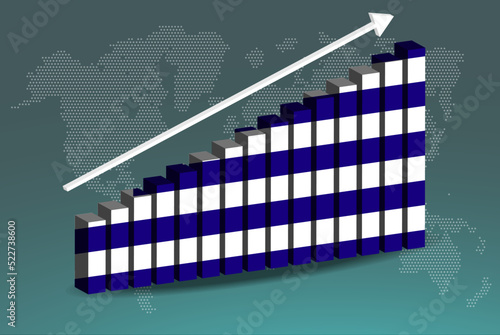 Greece 3D bar chart graph vector, upward rising arrow on data, country statistics concept