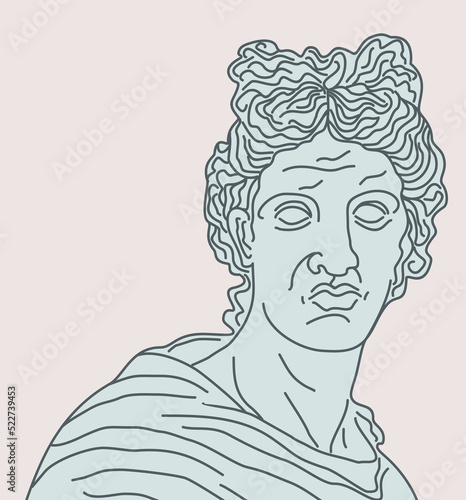 Vector illustration of male greek statue isolated on light background.