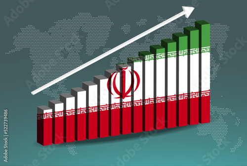 Iran 3D bar chart graph vector, upward rising arrow on data, country statistics concept