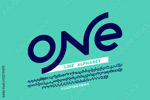 One line style font design, set of alphabet letters and numbers vector illustration