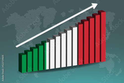 Italy 3D bar chart graph vector, upward rising arrow on data, country statistics concept