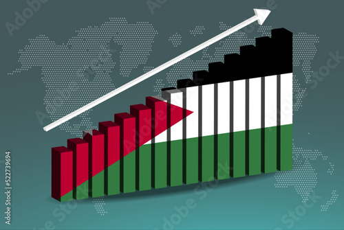 Jordan 3D bar chart graph vector, upward rising arrow on data, country statistics concept