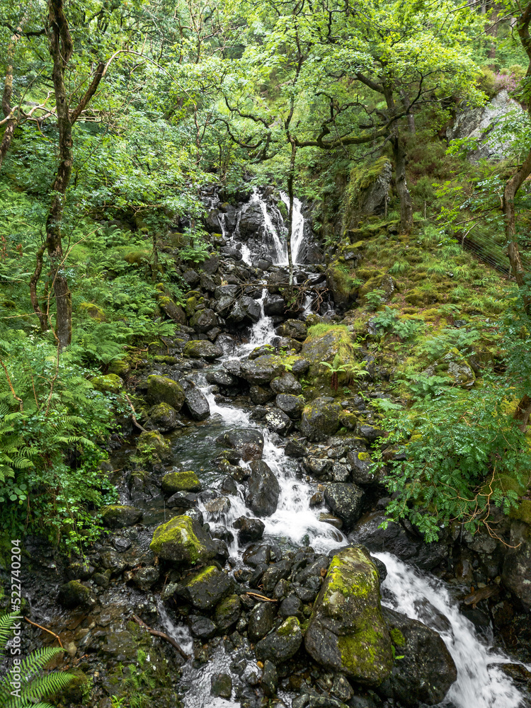 Waterfalls along the way while climbing the hill Penygader (Dolgellau)Cadair Idris, National Park Snowdonia in Wales, UK 2022.