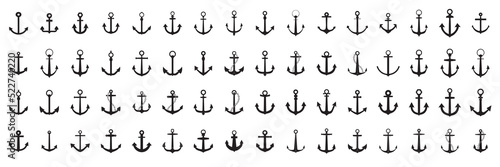 Tela Set of sea anchor symbol set isolated on white background vector illustration